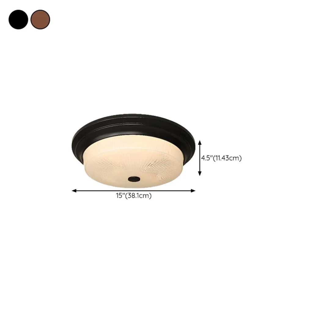 Plafonnier LED rond classique en métal marron et verre encastré
