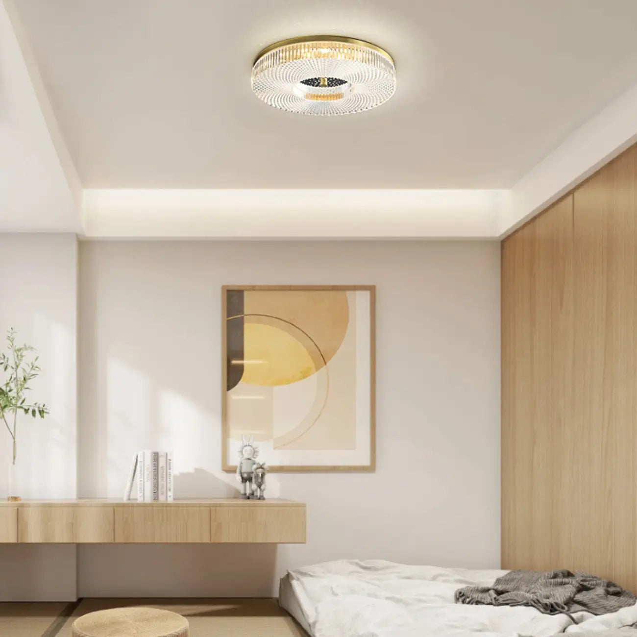 Plafonnier LED circulaire doré encastré pour la décoration de chambre