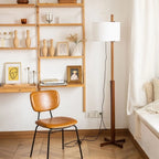 Lampadaire moderne en bois avec abat-jour en tissu, à brancher, pour salon
