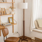 Lampadaire moderne en bois avec abat-jour en tissu, à brancher, pour salon