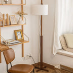 Lampadaire moderne en bois avec abat-jour en tissu, à brancher, pour salon