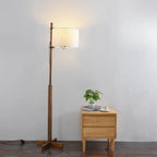 Lampadaire moderne en bois avec abat-jour en tissu, à brancher, pour salon
