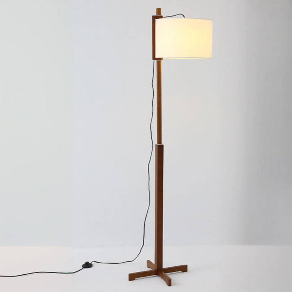 Lampadaire moderne en bois avec abat-jour en tissu, à brancher, pour salon