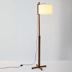 Lampadaire moderne en bois avec abat-jour en tissu, à brancher, pour salon