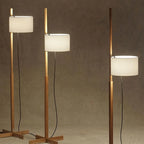 Lampadaire moderne en bois avec abat-jour en tissu, à brancher, pour salon