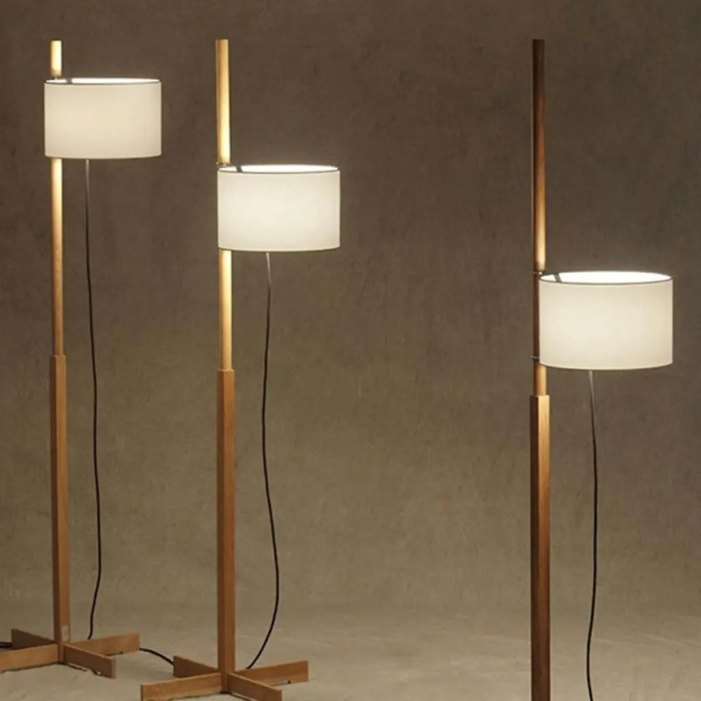 Lampadaire moderne en bois avec abat-jour en tissu, à brancher, pour salon