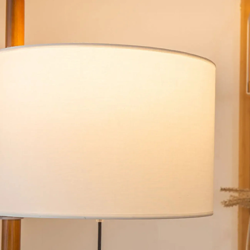 Lampadaire moderne en bois avec abat-jour en tissu, à brancher, pour salon