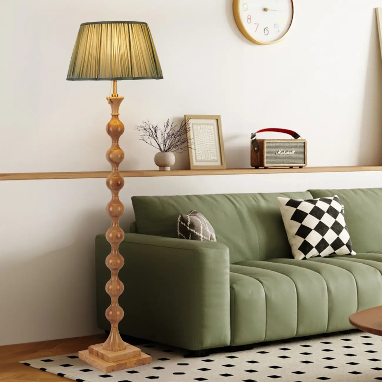 Lampadaire traditionnel en bois de 62 cm de haut avec abat-jour en tissu