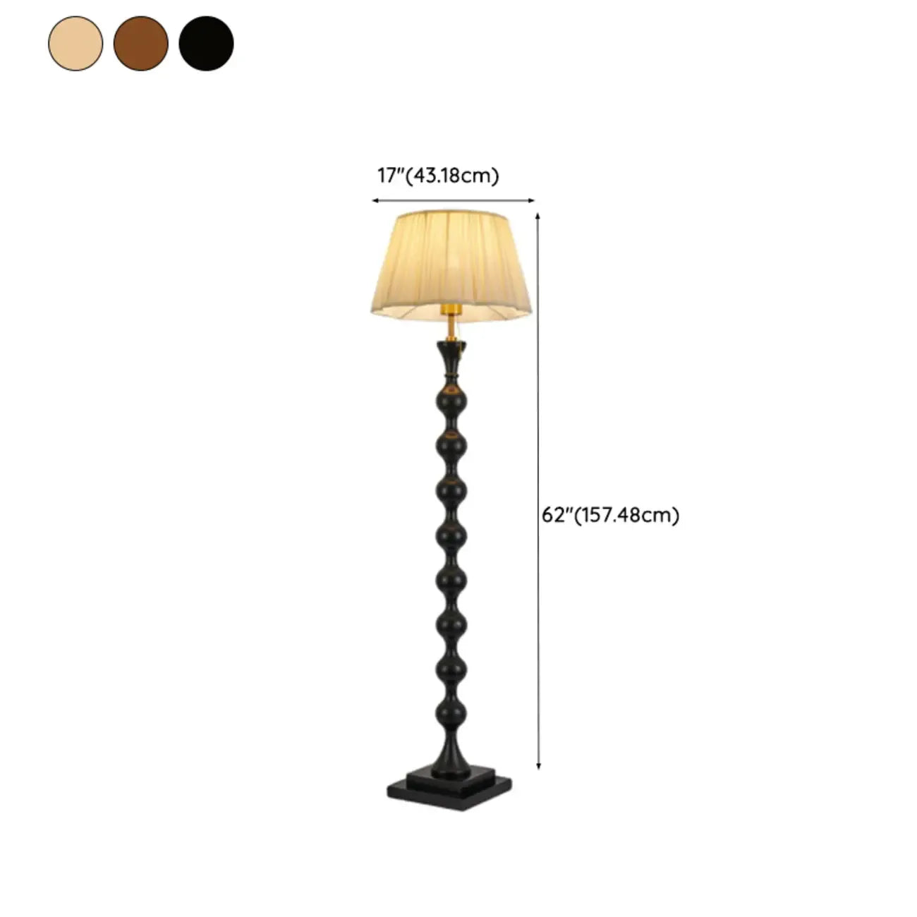 Lampadaire traditionnel en bois de 62 cm de haut avec abat-jour en tissu