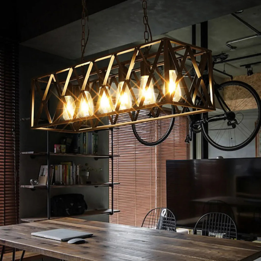 Lampadario a sospensione industriale in ferro nero opaco per isola cucina