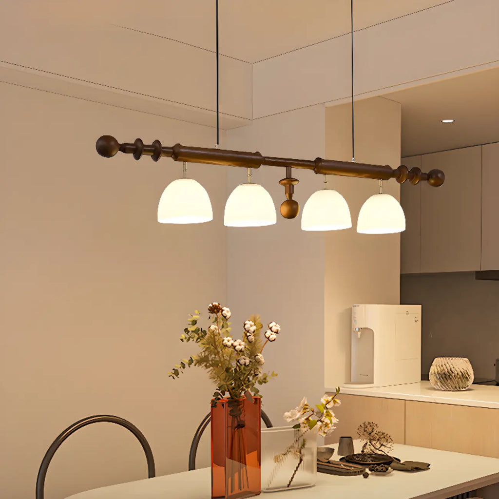Lampadario da isola a 4 luci, moderno, in legno e vetro a cupola per cucina