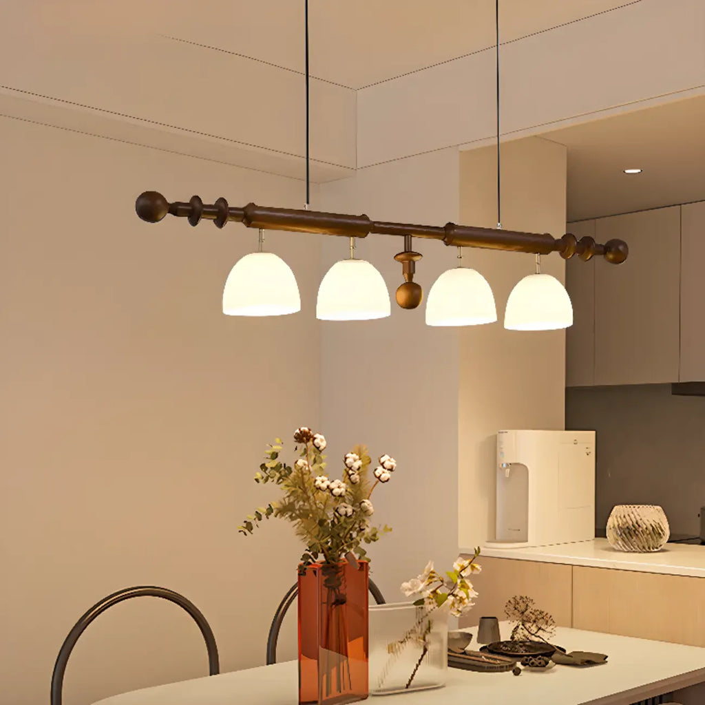 Lampadario da isola a 4 luci, moderno, in legno e vetro a cupola per cucina