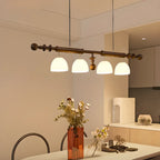 Lampadario da isola a 4 luci, moderno, in legno e vetro a cupola per cucina