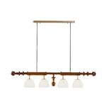 Lampadario da isola a 4 luci, moderno, in legno e vetro a cupola per cucina