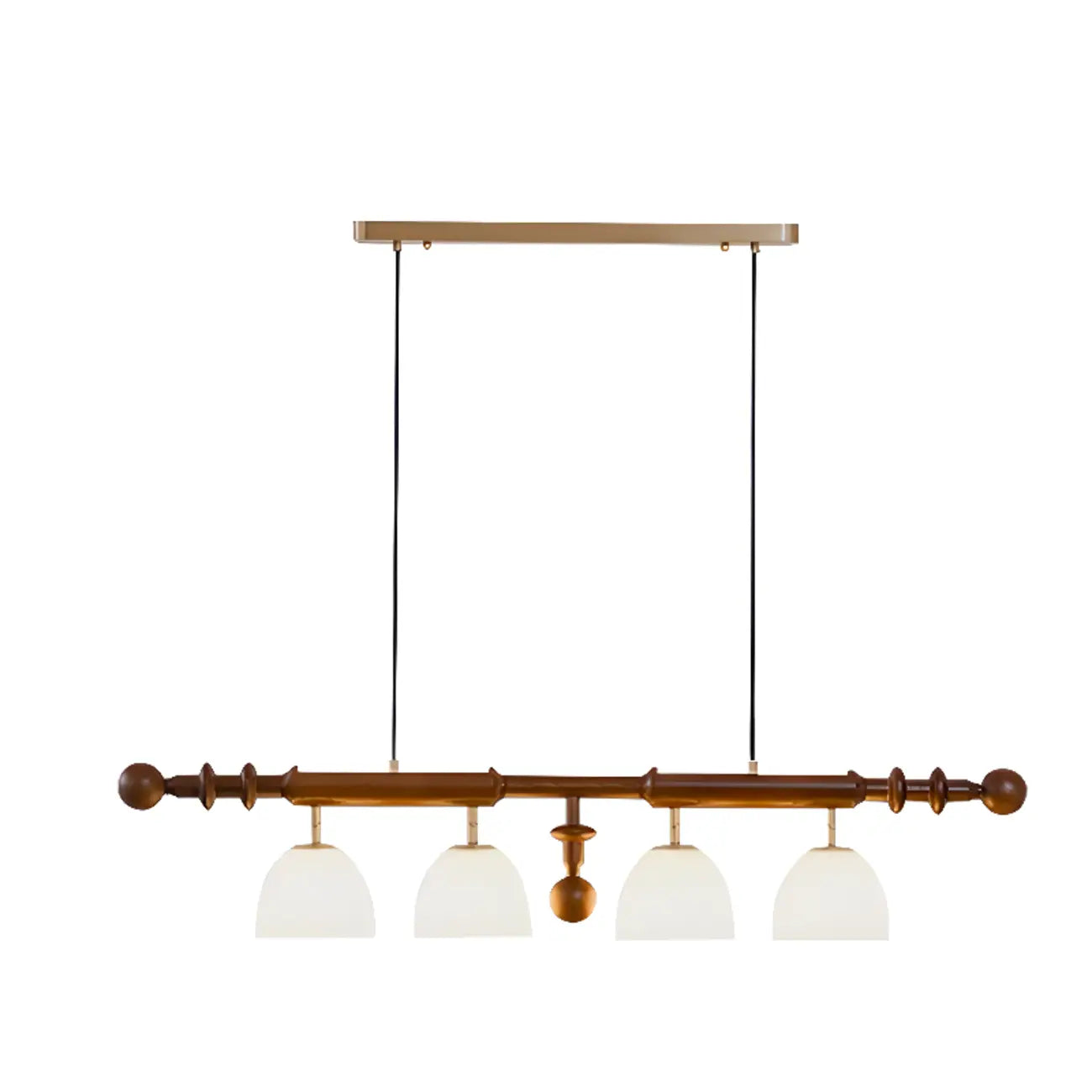 Lampadario da isola a 4 luci, moderno, in legno e vetro a cupola per cucina