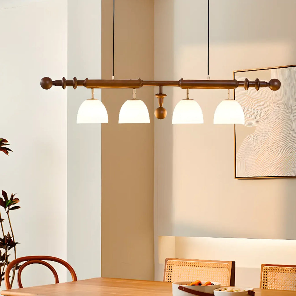 Lampadario da isola a 4 luci, moderno, in legno e vetro a cupola per cucina