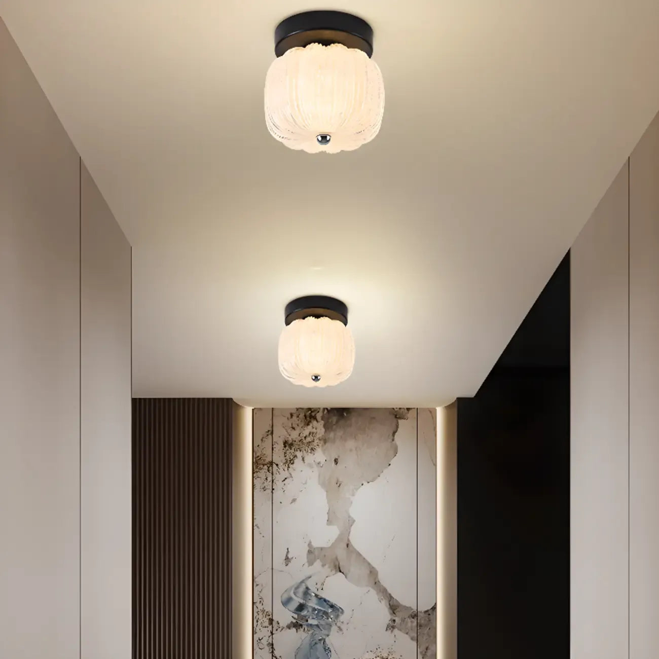 Plafonnier semi-encastré en forme de mini tambour pour couloir