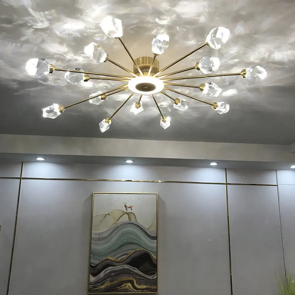 Plafonnier LED semi-encastré à intensité variable en cristal Sputnik doré