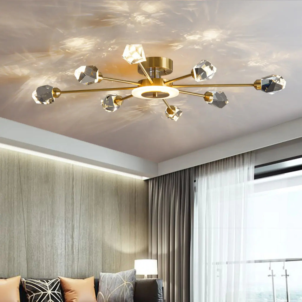 Plafonnier LED semi-encastré à intensité variable en cristal Sputnik doré
