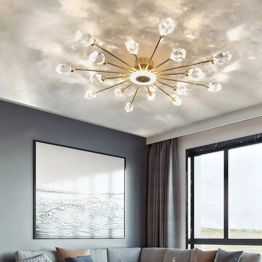 Plafonnier LED semi-encastré à intensité variable en cristal Sputnik doré