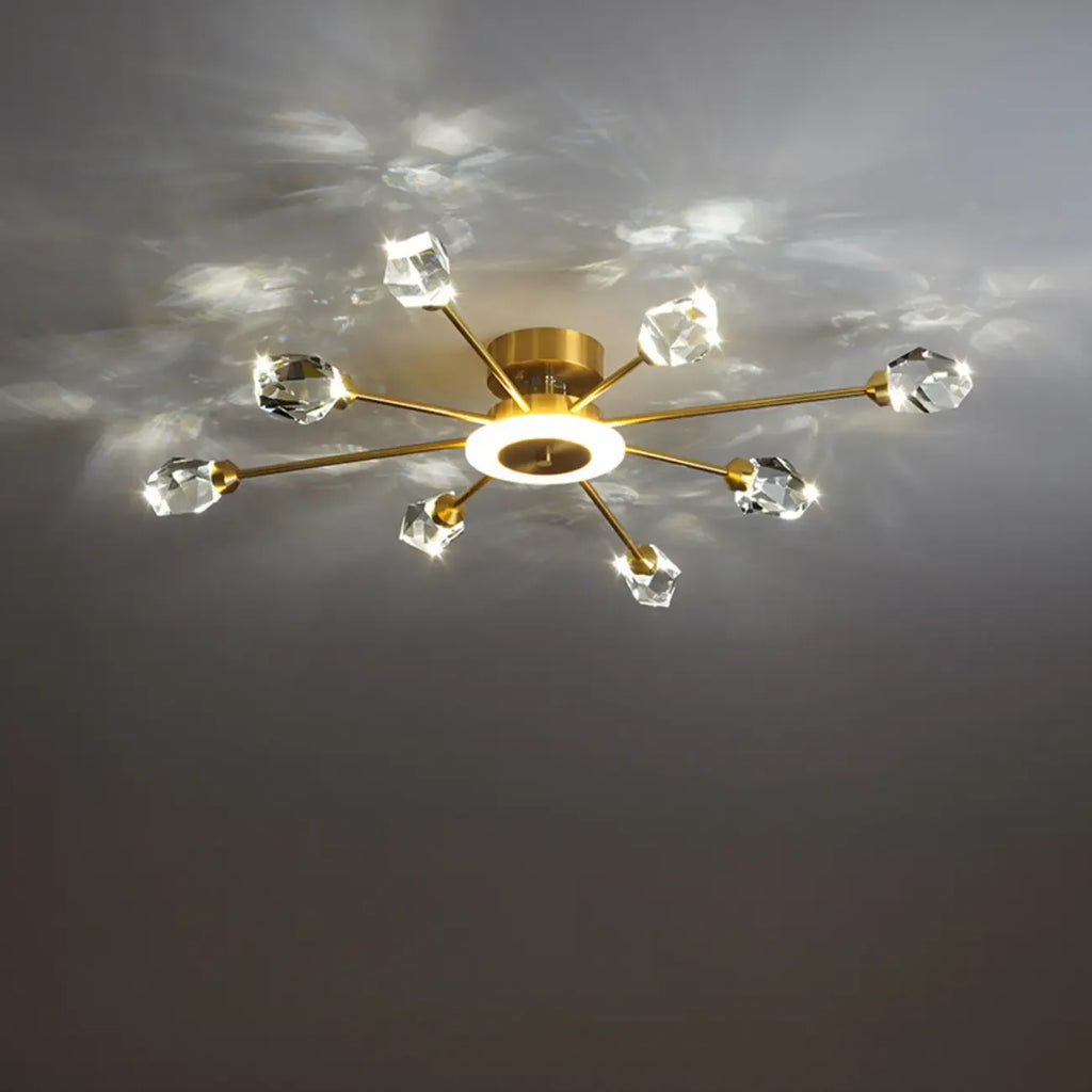 Plafonnier LED semi-encastré à intensité variable en cristal Sputnik doré