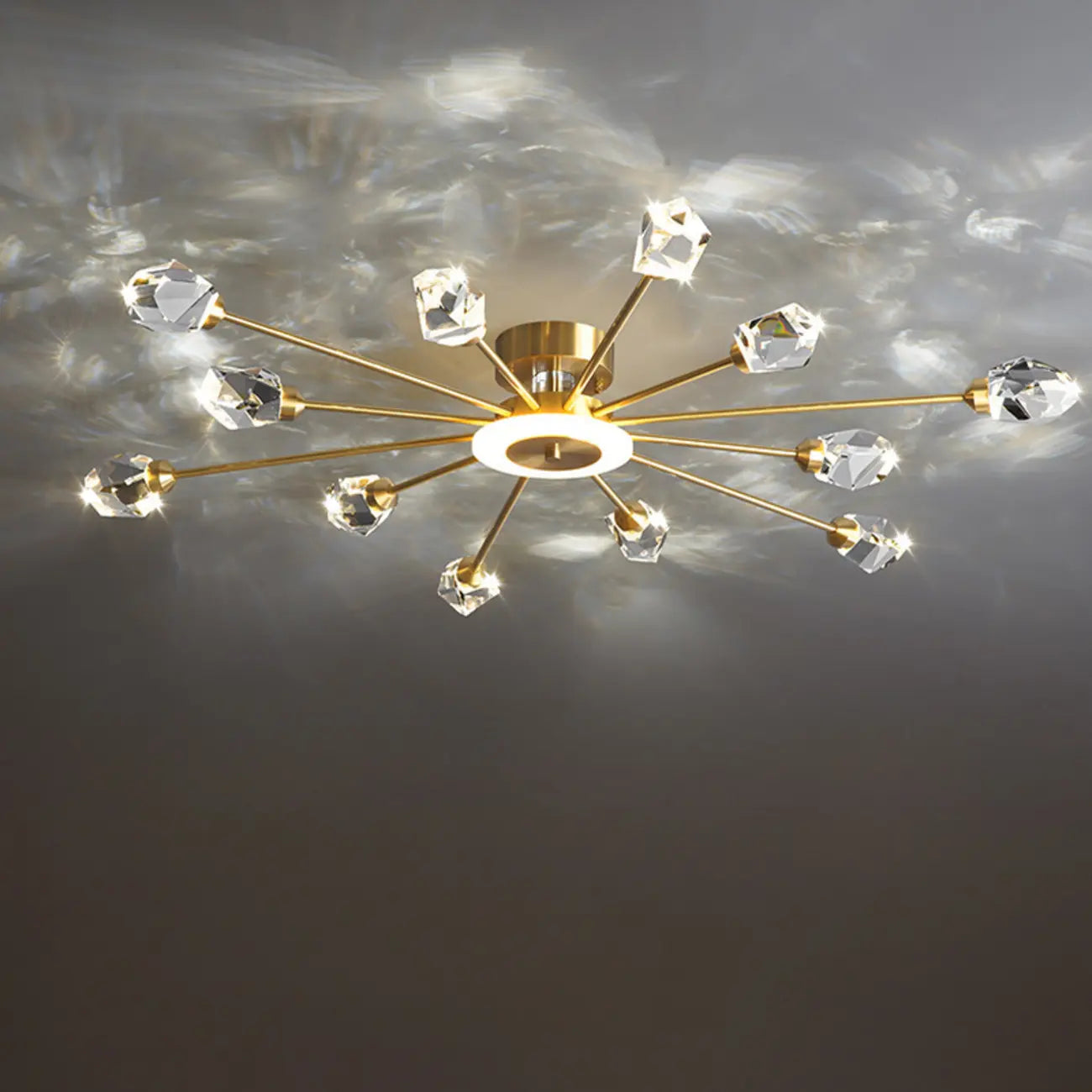 Plafonnier LED semi-encastré à intensité variable en cristal Sputnik doré