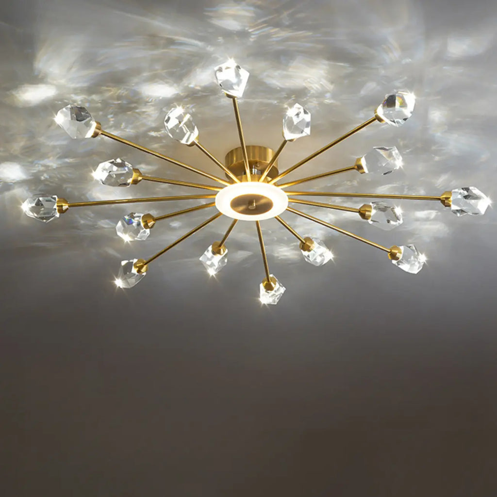 Plafonnier LED semi-encastré à intensité variable en cristal Sputnik doré