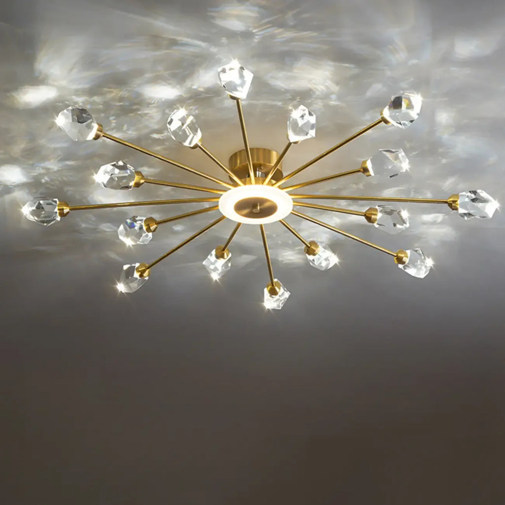 Plafonnier LED semi-encastré à intensité variable en cristal Sputnik doré