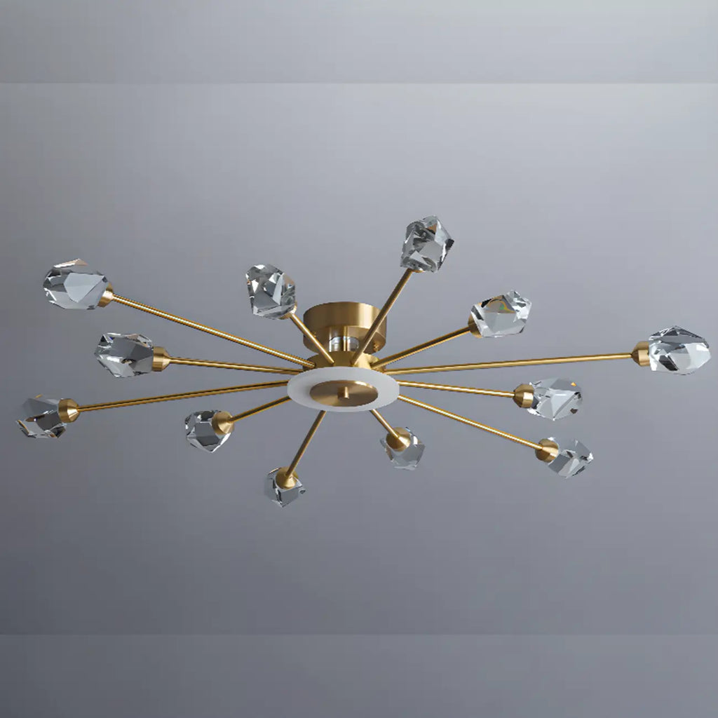 Plafonnier LED semi-encastré à intensité variable en cristal Sputnik doré