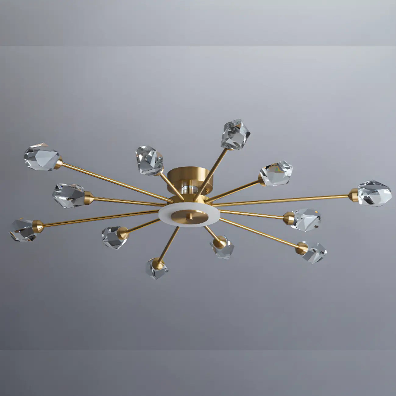 Plafonnier LED semi-encastré à intensité variable en cristal Sputnik doré