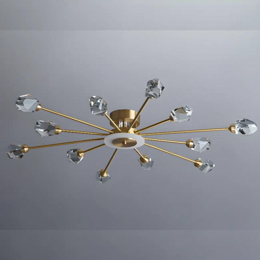 Plafonnier LED semi-encastré à intensité variable en cristal Sputnik doré