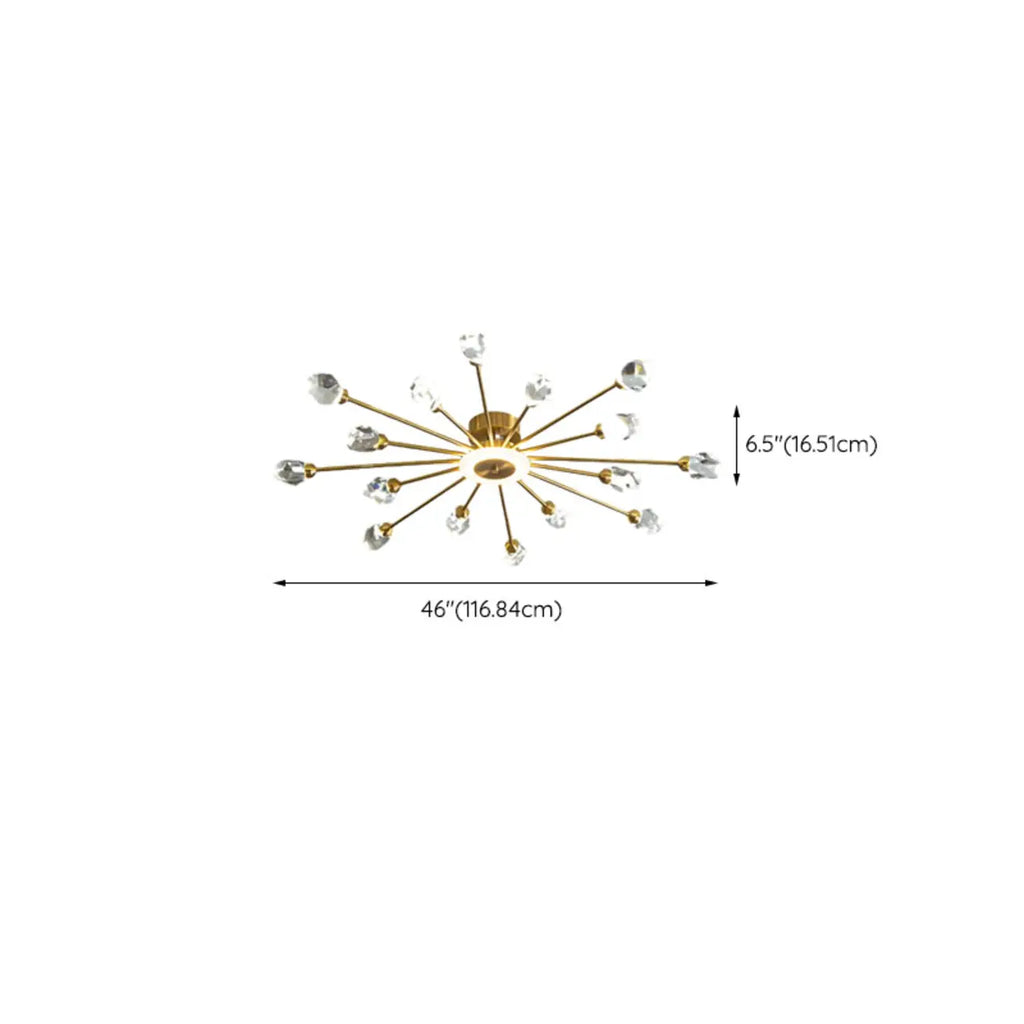 Plafonnier LED semi-encastré à intensité variable en cristal Sputnik doré