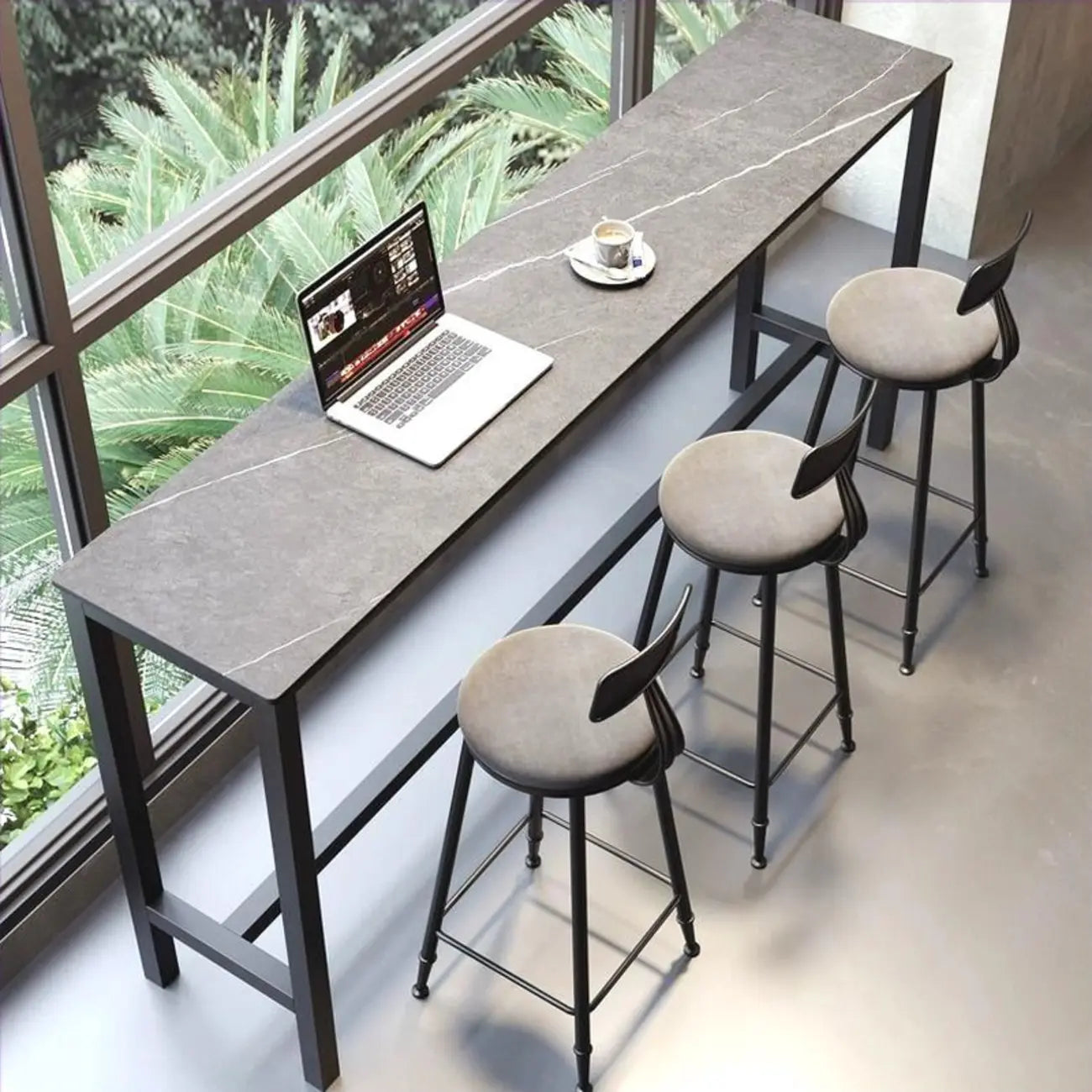 Tables de bar modernes en quartz gris avec pieds en métal