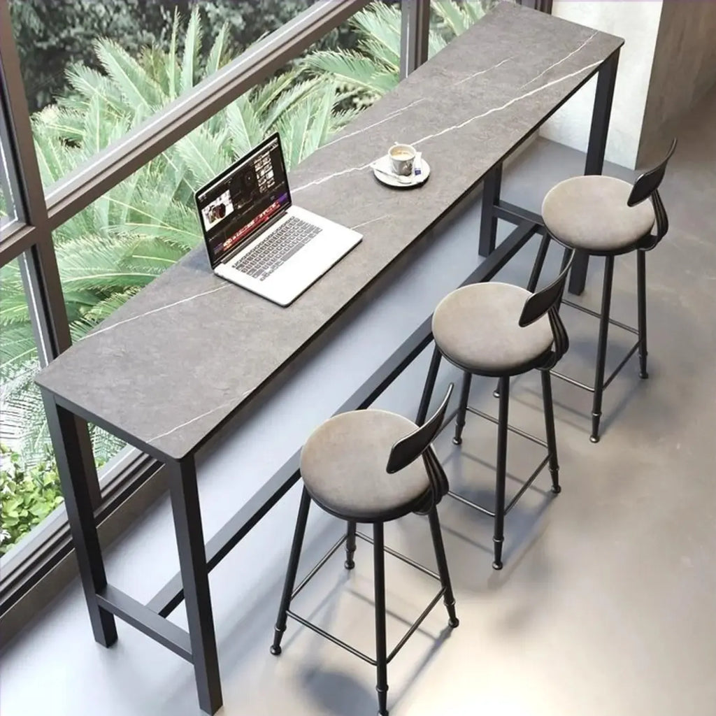 Tables de bar modernes en quartz gris avec pieds en métal