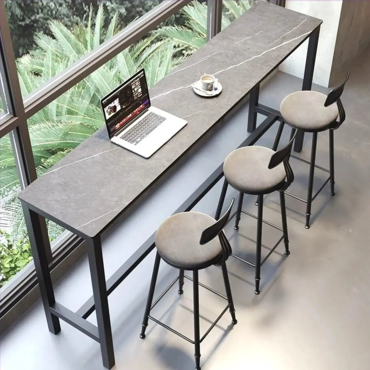 Tables de bar modernes en quartz gris avec pieds en métal