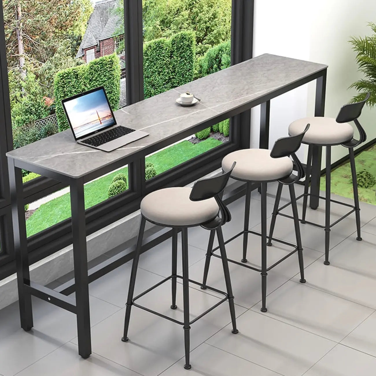 Tables de bar modernes en quartz gris avec pieds en métal