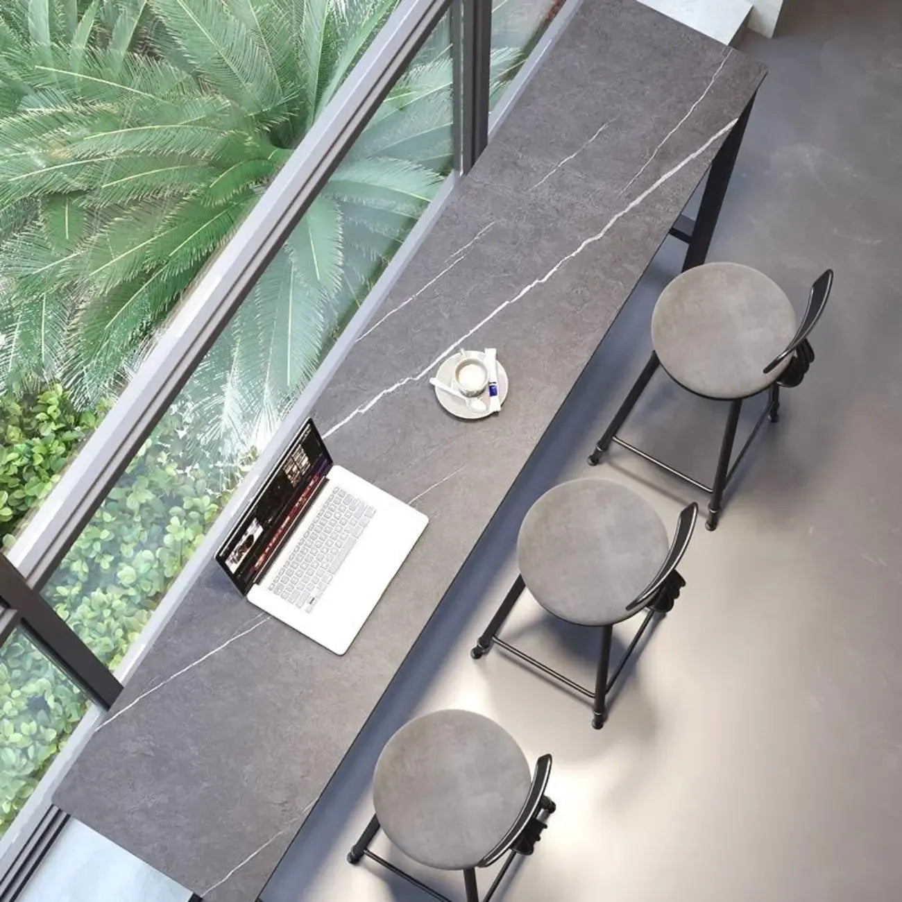 Tables de bar modernes en quartz gris avec pieds en métal