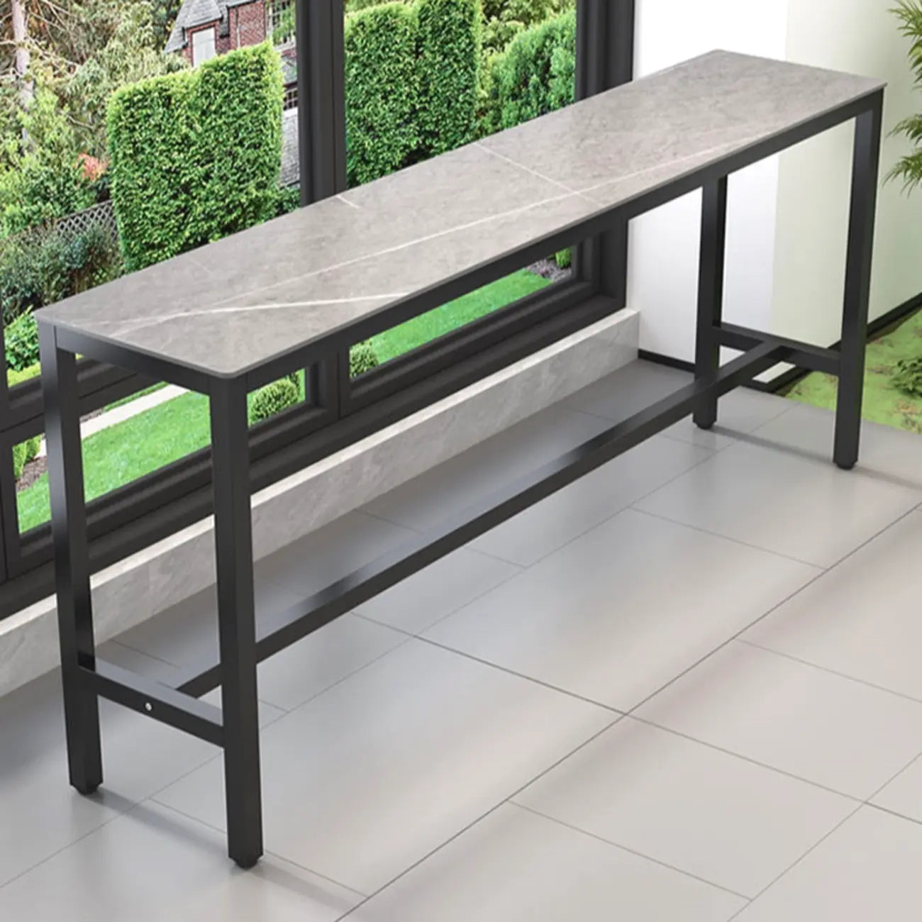 Tables de bar modernes en quartz gris avec pieds en métal