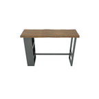 Table haute de bar industrielle en bois brun avec piètement en métal et étagères