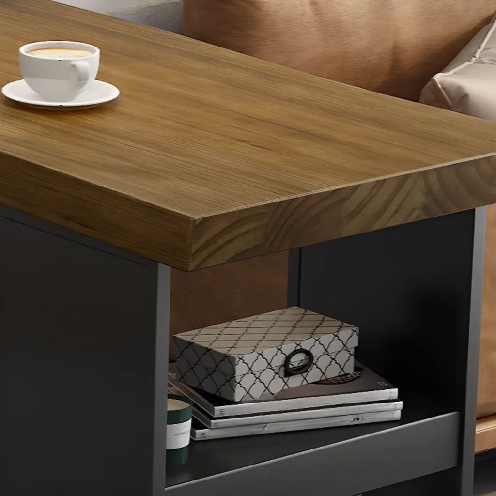 Table haute de bar industrielle en bois brun avec piètement en métal et étagères