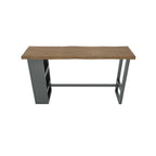 Table haute de bar industrielle en bois brun avec piètement en métal et étagères
