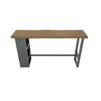 Table haute de bar industrielle en bois brun avec piètement en métal et étagères