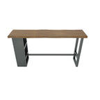 Table haute de bar industrielle en bois brun avec piètement en métal et étagères