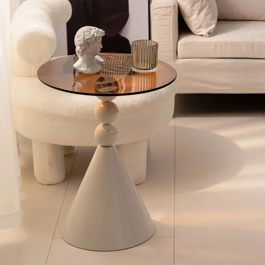 Élégante table d'appoint ronde en verre avec pied central en fer