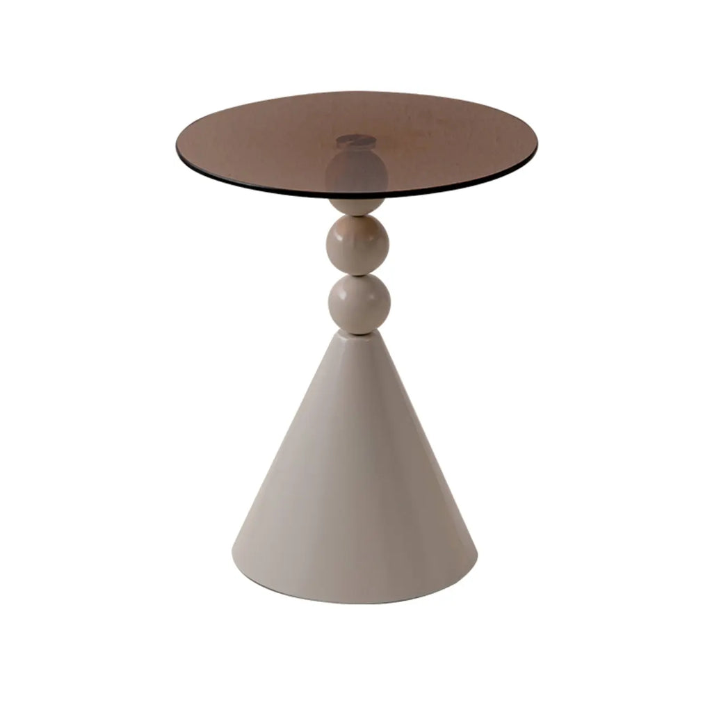 Élégante table d'appoint ronde en verre avec pied central en fer