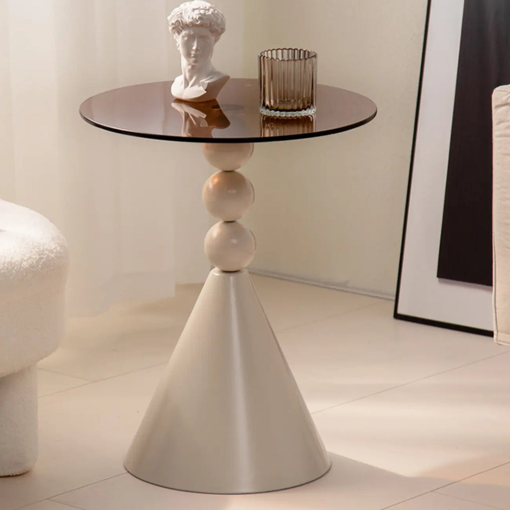 Élégante table d'appoint ronde en verre avec pied central en fer