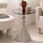 Élégante table d'appoint ronde en verre avec pied central en fer