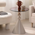 Élégante table d'appoint ronde en verre avec pied central en fer