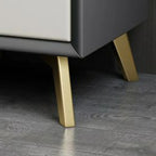 Table de chevet chic en cuir kaki avec détails dorés, à 2 tiroirs