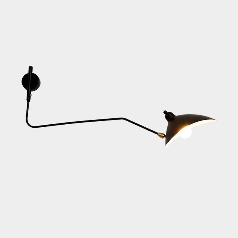 Applique da parete a braccio oscillante in metallo nero a 2 luci e a 1 luce